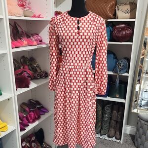 Vintage Red and White Checkered Long Sleeve Dress